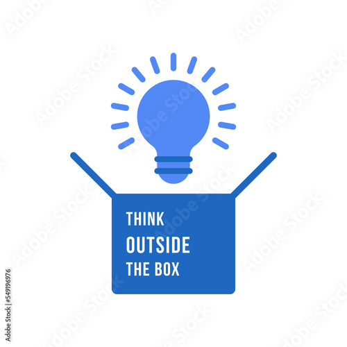 blue think outside the box with light bulb