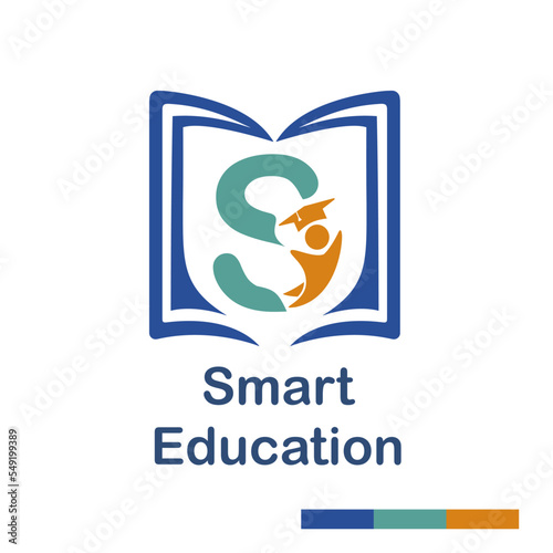 Initial S Letter with book and student symbol character for school, education, trainer center business logo template vector photo