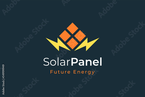 Solar panel energy logo with simple and modern shape for electricity manufacturing and installation company