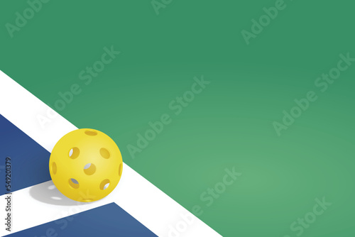 pickleball background with a yellow ball over the field line. Pickleball background with negative space to put your text. great for posters, flyers, banners, etc.