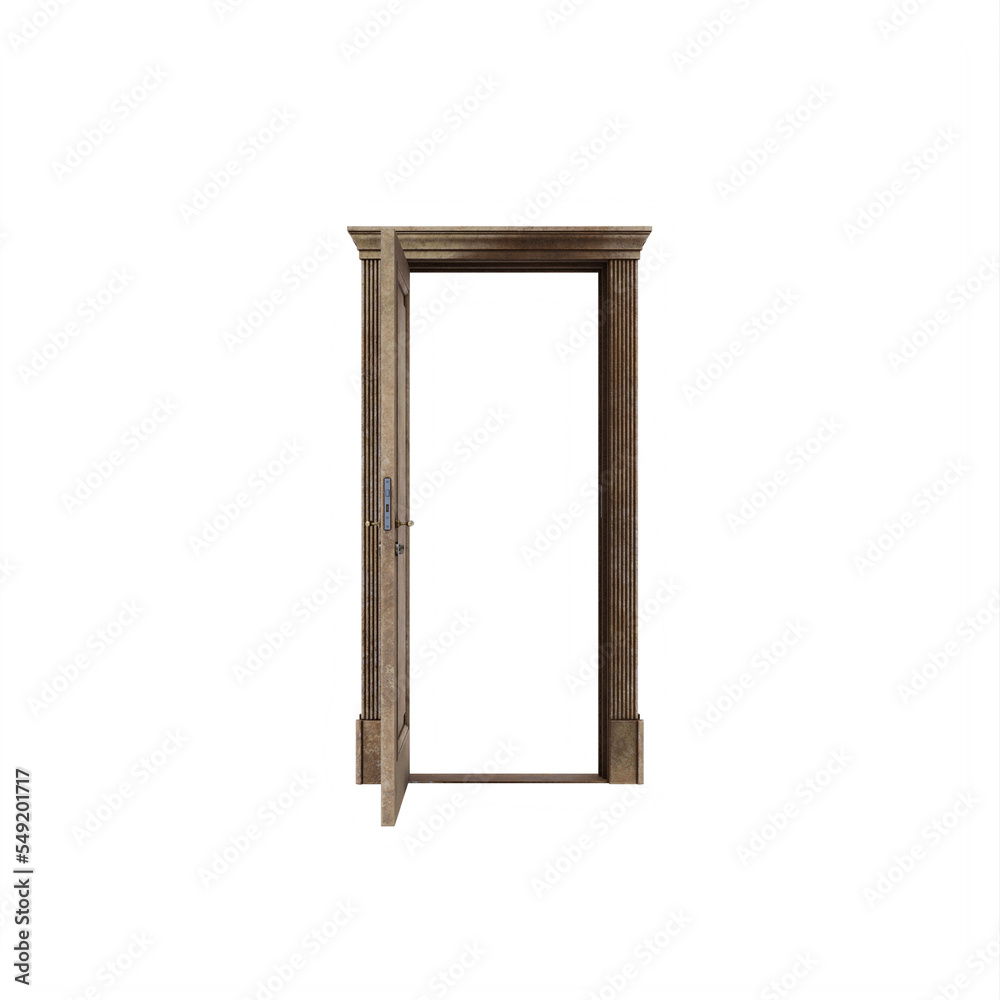 Concrete Wood Open Door isolated