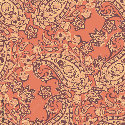 Asian textile seamless vector pattern. Paisley fabric background 