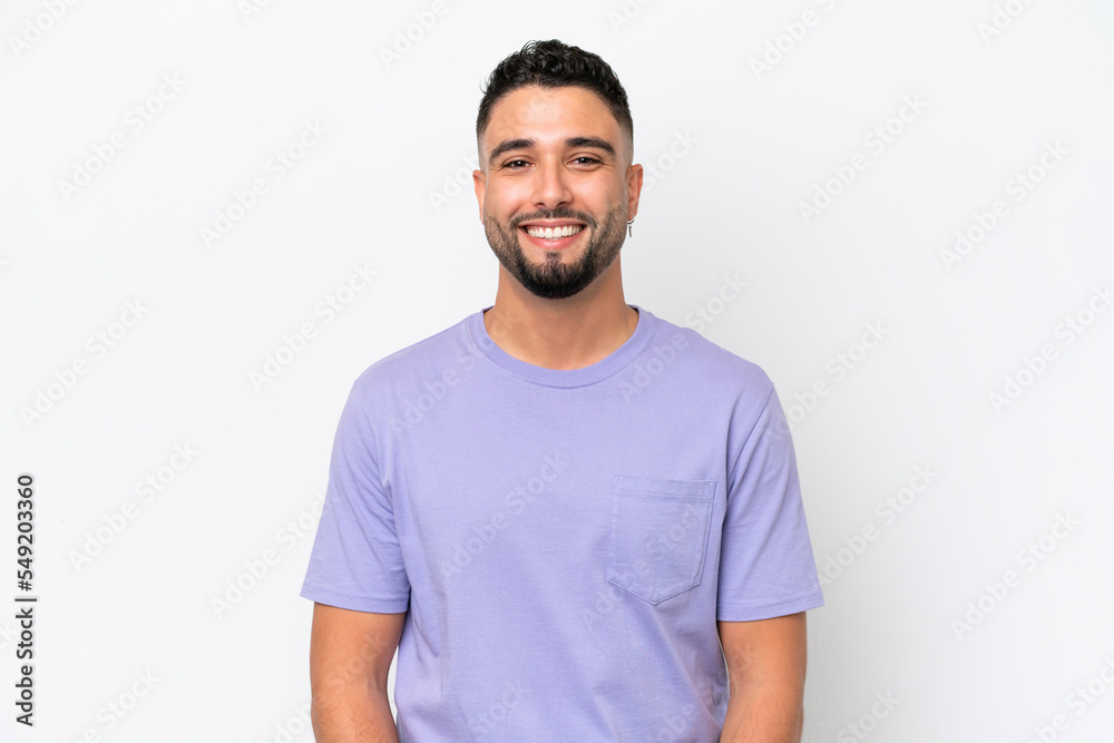 Young Arab handsome man isolated on white background laughing Young Arab handsome man isolated on white background laughing