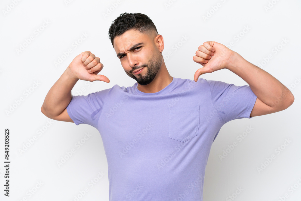 Young Arab handsome man isolated on white background proud and self-satisfied Young Arab handsome man isolated on white background proud and self-satisfied