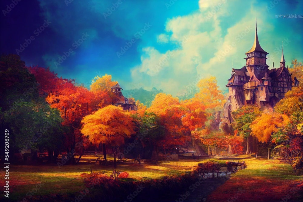 絵画 イラスト 秋 紅葉 山 自然 森 風景 絵画 イラスト 秋 紅葉 山 自然 森 風景