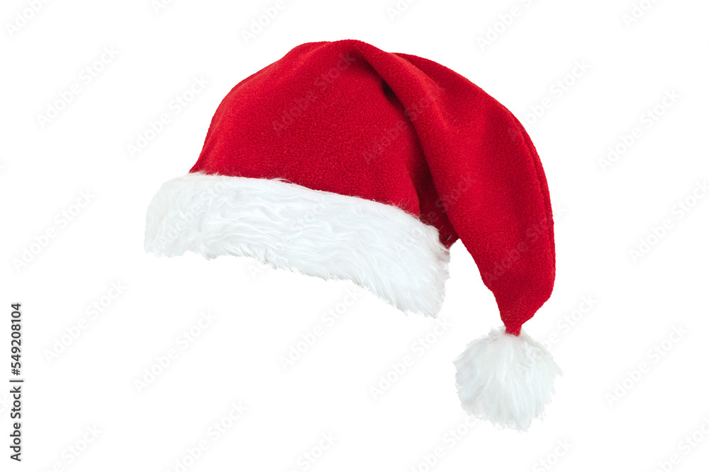 Red Christmas Santa Claus hat isolated on transparent background - obrazy, fototapety, plakaty 