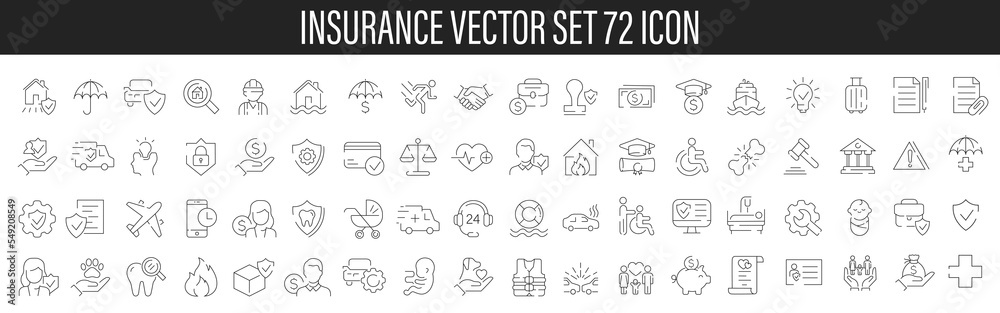 Insurance outline icon set, vector illustration. Health safety