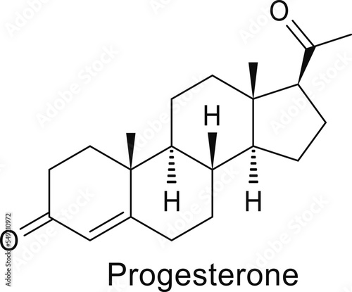 Progesterone molecule, hormone chemical formula