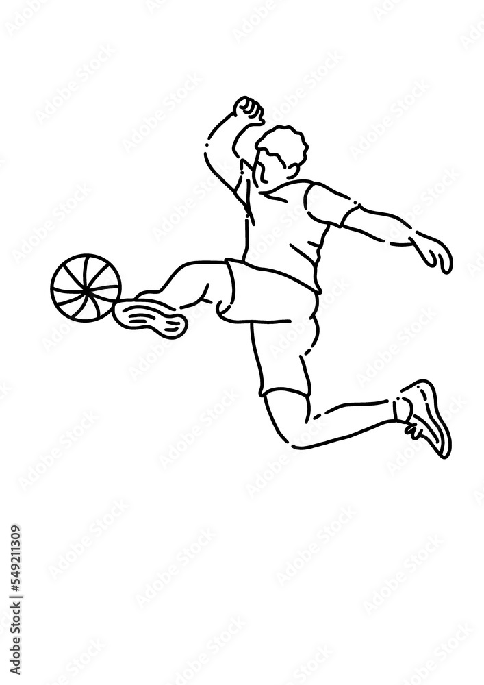 One continuous line drawing, man playing football
