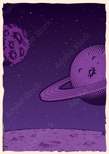 Vintage space background with planet