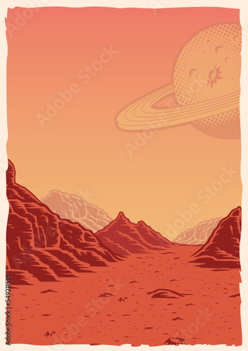 Vintage poster with martian landscape