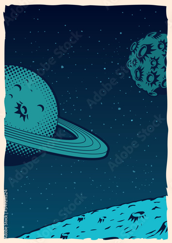 Vintage poster with space landscape
