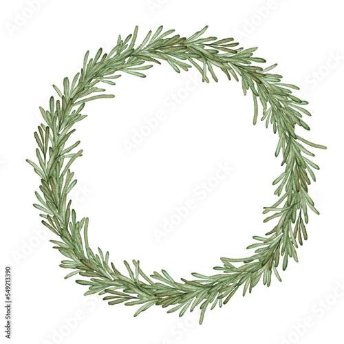 Watercolor hand painted festive wreath of tender green branches