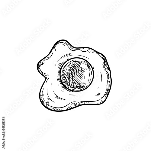Hand drawn sketch style fried egg. Breakfast symbol. Retro style vector illustration. Isolated on white background.