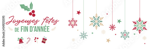 Joyeuses fêtes de fin d'année - Bannière - Illustrations et titre autour des fêtes de Noël