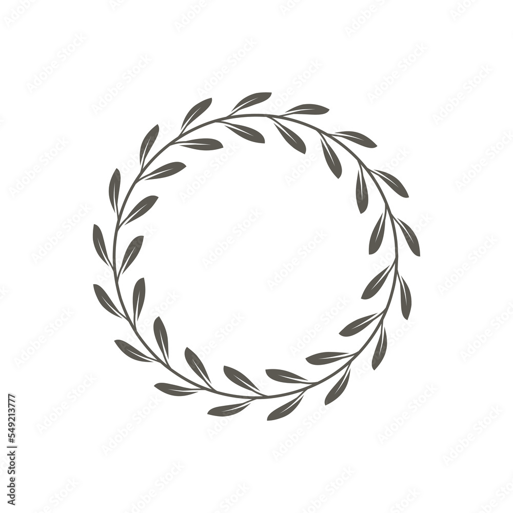 Leaf floral wreath. Circle frame template with leaves.
