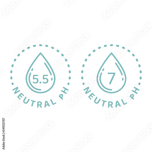 Neutral pH 5,5 vector line label. Water drop and balanced pH outlined badge for cosmetics.