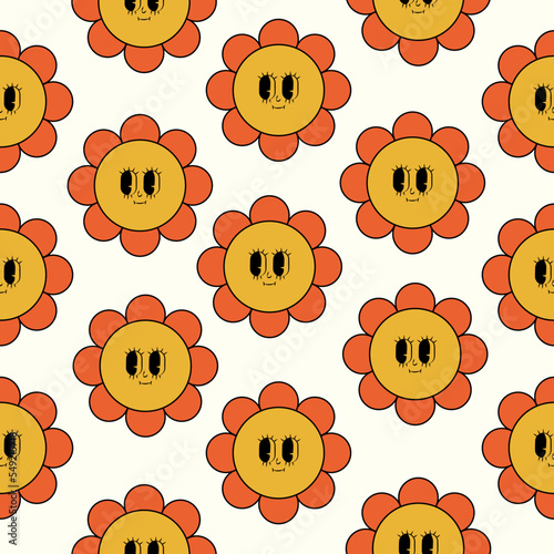 Retro vintage seamless pattern in the 70s-80s style. Flat vector illustration.
