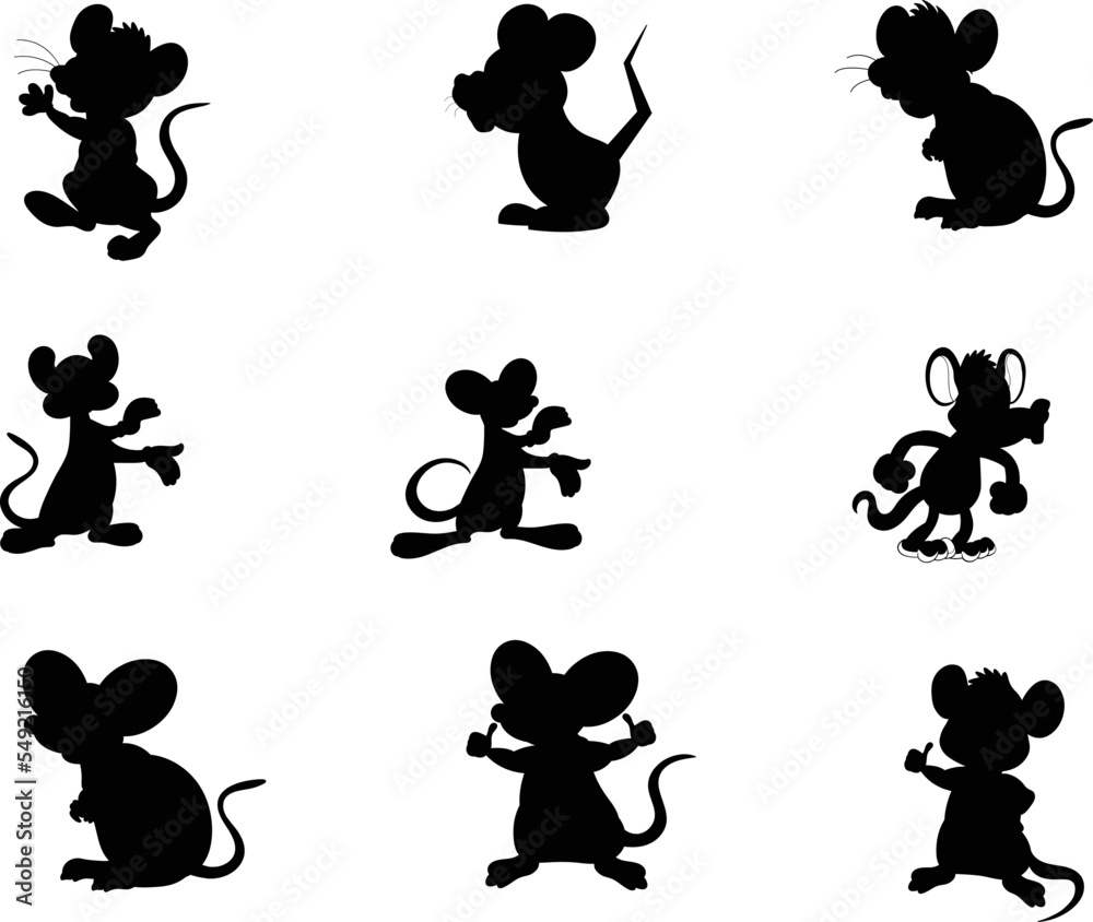 Rat collection for kids isolated vector Silhouette