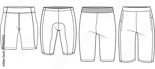 Compression Tight Shorts Set Fashion Illustration, Vector, CAD, Technical Drawing, Flat Drawing, Template, Mockup.	