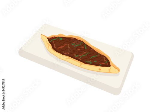 Turkish food, Turkish pide. Turkish pita with minced meat - Turkish pizza.