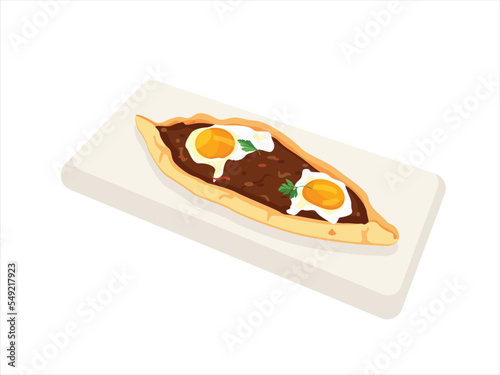 Turkish food, Turkish pide. Turkish pita with minced meat and egg - Turkish pizza.