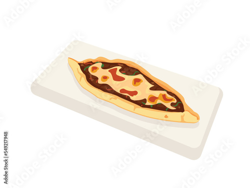 Turkish food, Turkish pide. Turkish pita with minced meat and cheddar - Turkish pizza.