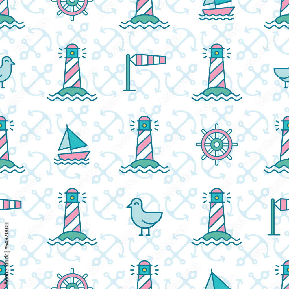 Pastel Nautical, Marine, Maritime repeat pattern background design Pastel Nautical, Marine, Maritime repeat pattern background design