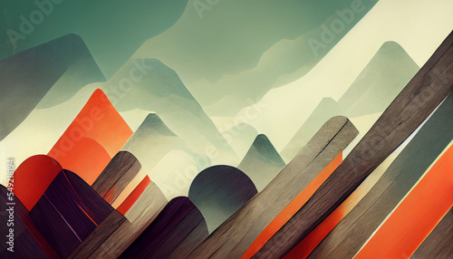 Abstraction in orange-brown geometric shapes. White-milky color gives lightness to the picture.