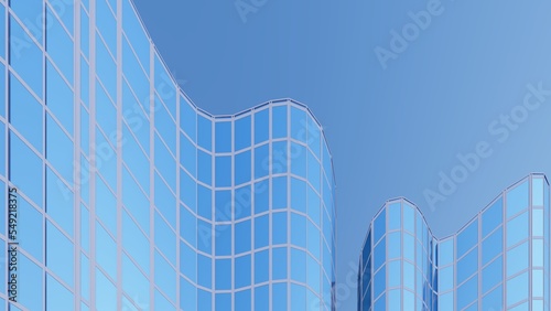 Architecture background facade of modern skyscrapers made of glass and metal 3d render