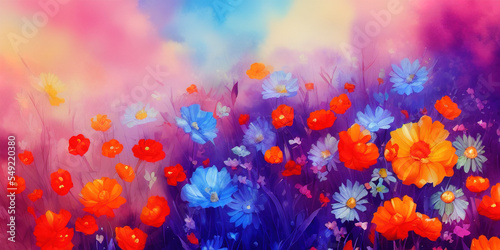 colorful vintage organic flower background. abstract botanical flowers wallpaper. © maciek