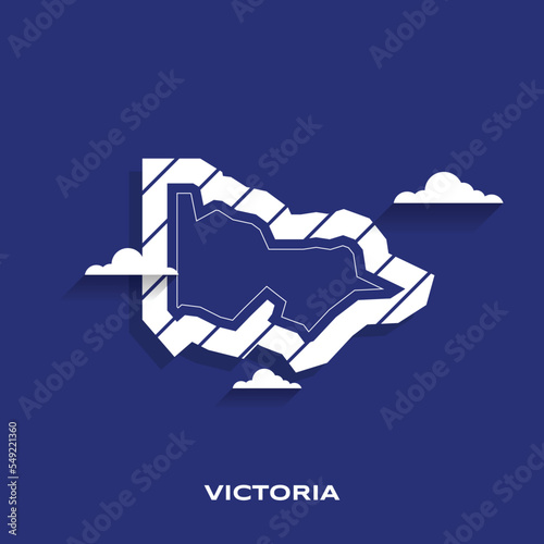 Template for Social Media, Vector Map of Victoria State with Border, Highly Detailed Illustration in Background Blue Colors.