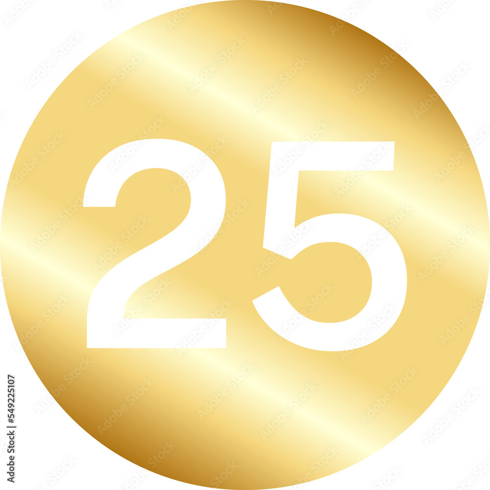 Gold Number Twenty Five in Circle Gold Number Twenty Five in Circle