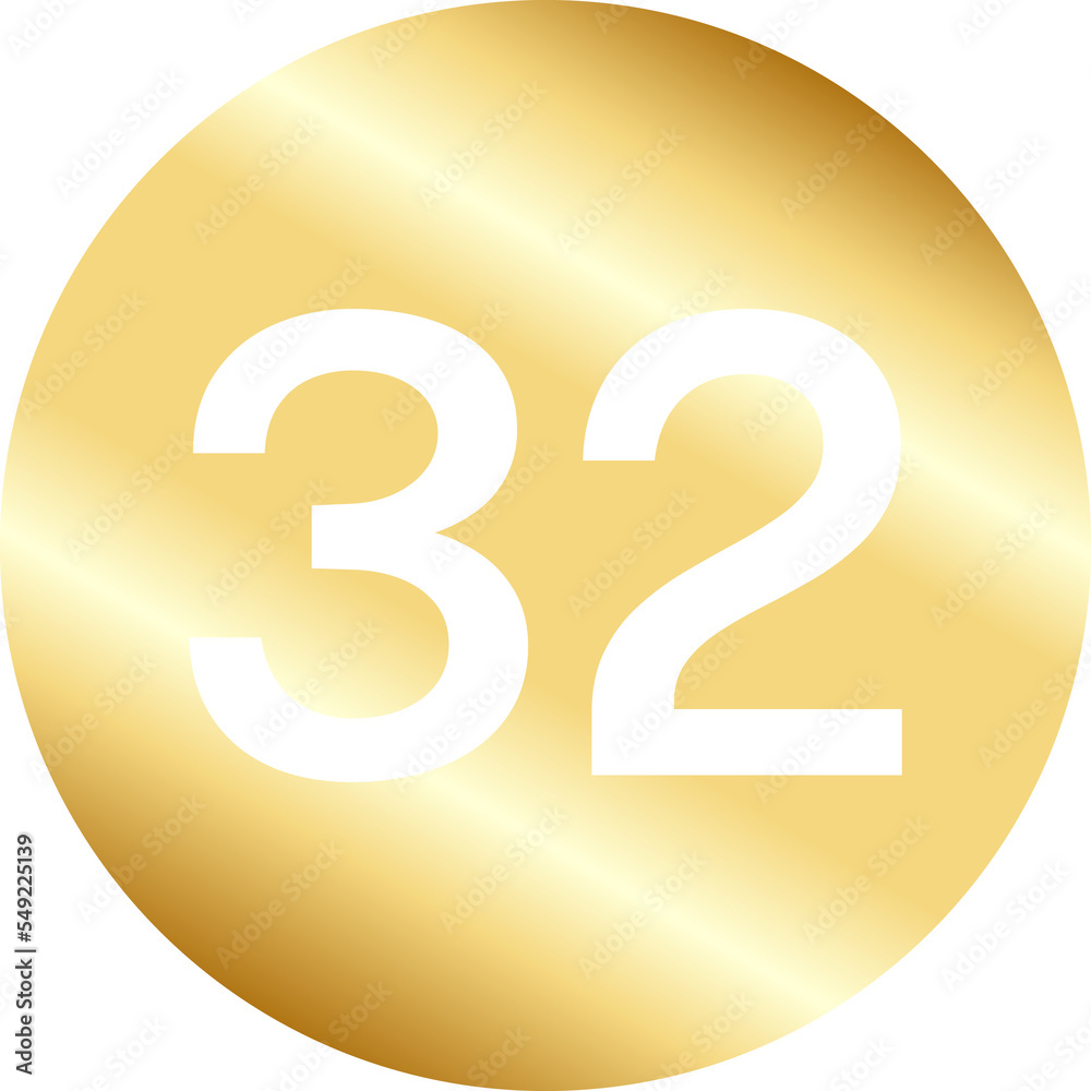 Gold Number Thirty Two in Circle