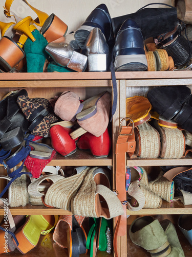 Closet full of women's shoes