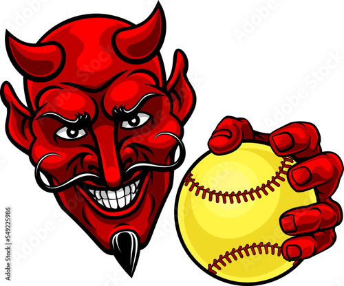 A devil man softball sports team cartoon mascot