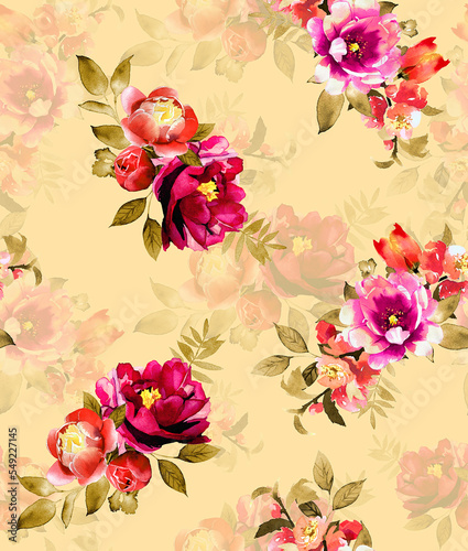 Digital Flower Pattern - Textile Pattern Design , Watercolor Background, Watercolor illustration. Textile Digital Pattern, Digital Design © New Design Gallery