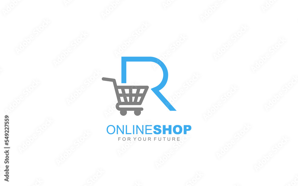R logo ONLINESHOP for branding company. trolley template vector illustration for your brand. R logo ONLINESHOP for branding company. trolley template vector illustration for your brand.