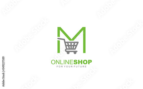 M logo ONLINESHOP for branding company. trolley template vector illustration for your brand.