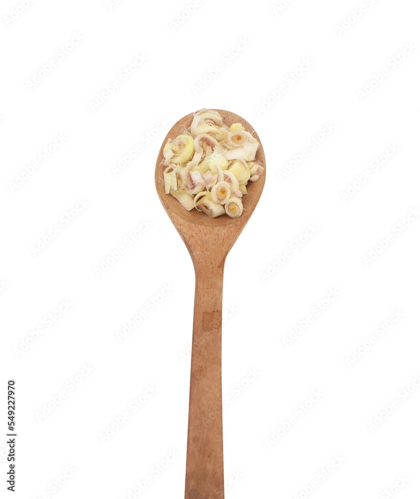 Fresh lemongrass slices top view in a brown wooden spoon , flat lay. Famous ingredient in asia kitchen. Herbs are popular in Thailand and then It is a food ingredient in Thailand Fresh lemongrass slices top view in a brown wooden spoon , flat lay. Famous ingredient in asia kitchen. Herbs are popular in Thailand and then It is a food ingredient in Thailand