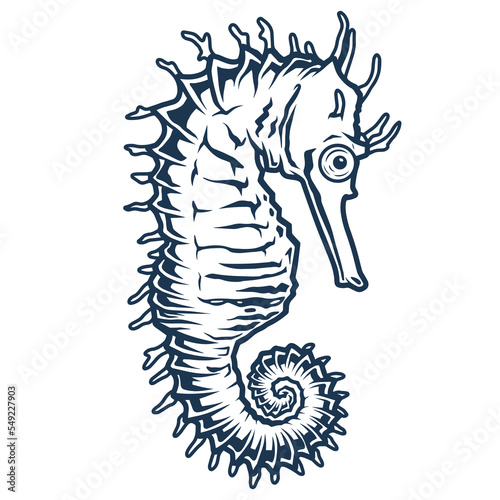 Sea Horse monochrome detailed element