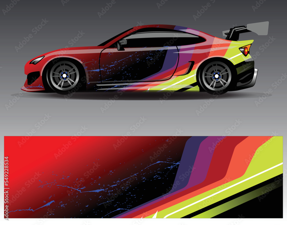 Car wrap design vector. Graphic abstract stripe racing background kit designs for wrap vehicle  race car  rally  adventure and livery