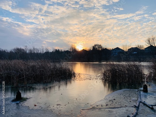 sunrise over the ice river
