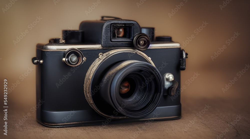 old vintage camera on wooden background
