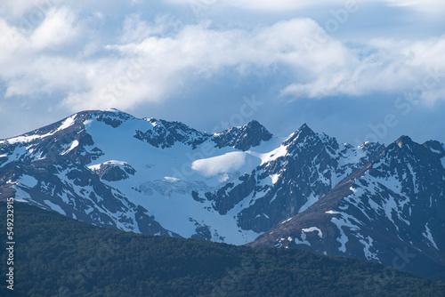 View of the Martial Mountains, seen from the Beagle Channel. Outside the city of Ushuaia, Argentina. 
