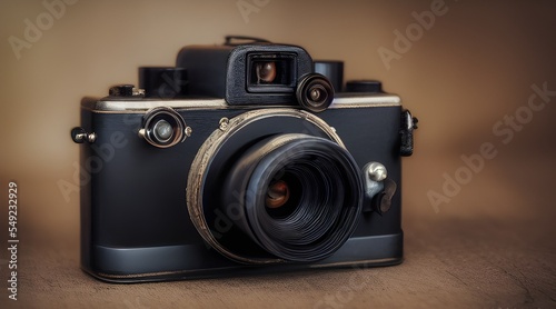 old vintage camera on wooden background