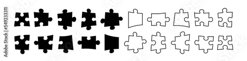 Set of puzzle pieces isolated on white background. Jigsaw puzzle with pieces. Vector design templates. Business presentation concept. Vector illustration. 