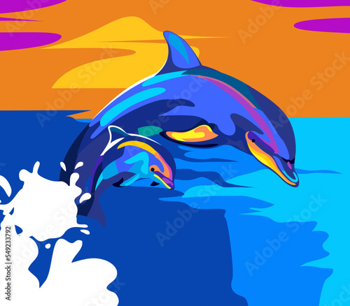 Pop art style abstract illustration of a dolphin