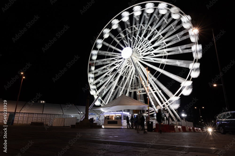 View of night Leicester, a city in England’s East Midlands region, in Christmas time