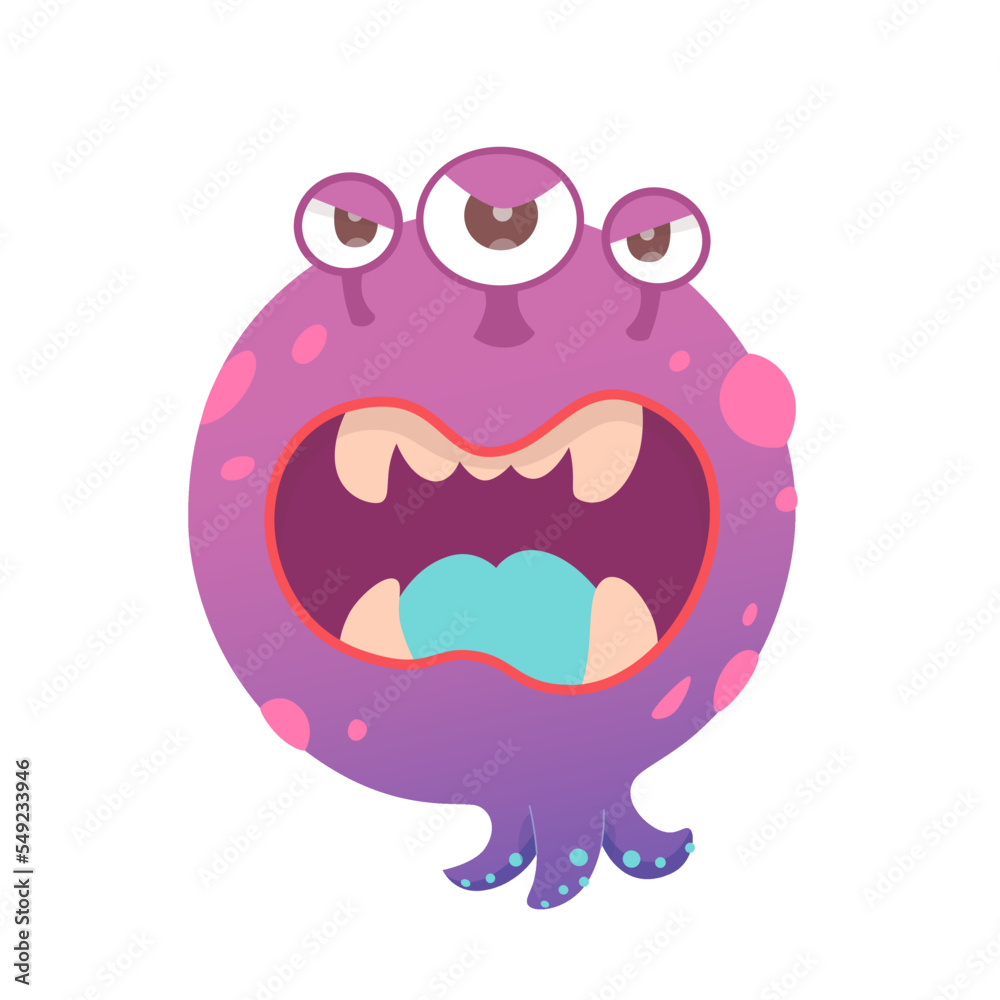 Germ monster, funny purple virus or bacteria character with scary angry face, open mouth Germ monster, funny purple virus or bacteria character with scary angry face, open mouth